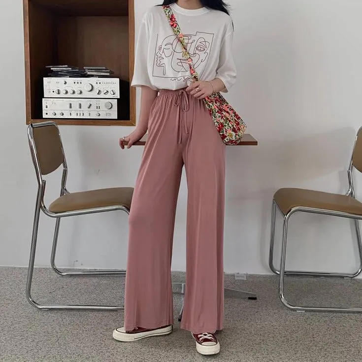 [Korean Style] Frencisca Drawstring Loose Fit Full Length Pants