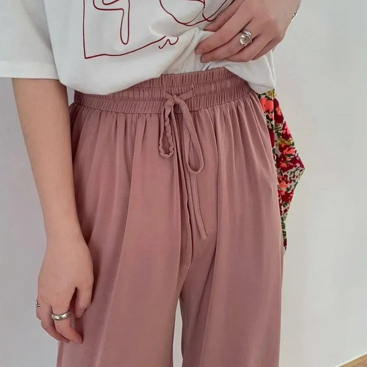 [Korean Style] Frencisca Drawstring Loose Fit Full Length Pants