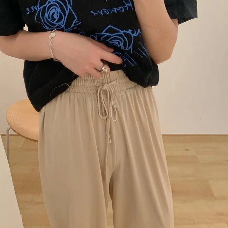 [Korean Style] Frencisca Drawstring Loose Fit Full Length Pants