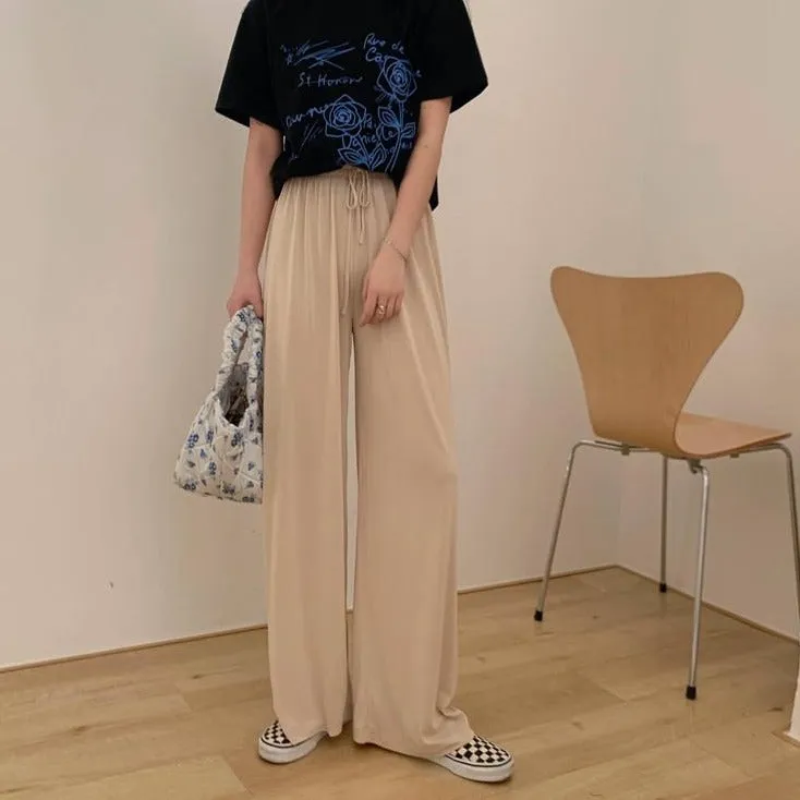 [Korean Style] Frencisca Drawstring Loose Fit Full Length Pants