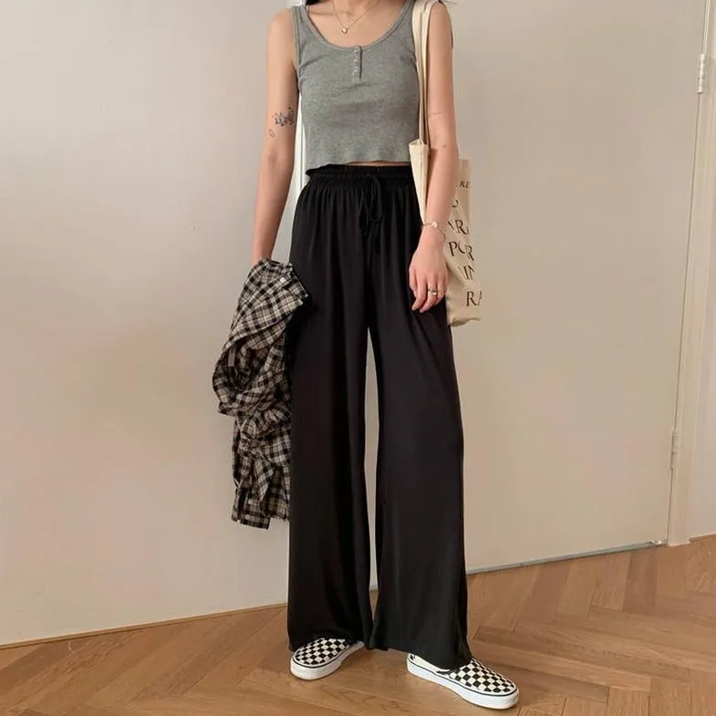 [Korean Style] Frencisca Drawstring Loose Fit Full Length Pants