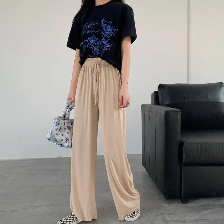 [Korean Style] Frencisca Drawstring Loose Fit Full Length Pants