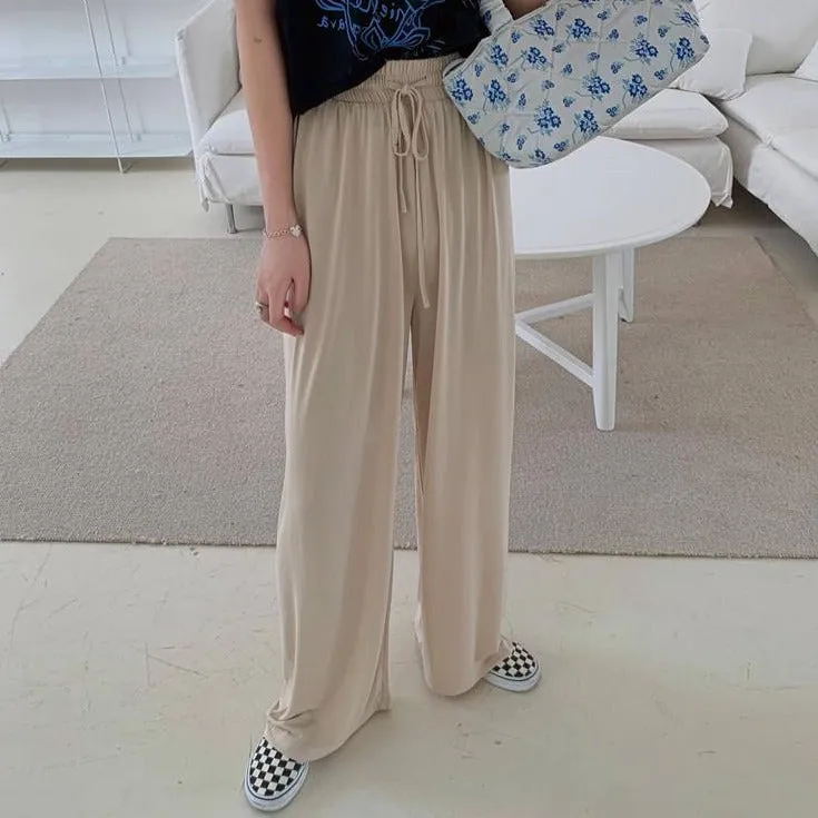 [Korean Style] Frencisca Drawstring Loose Fit Full Length Pants