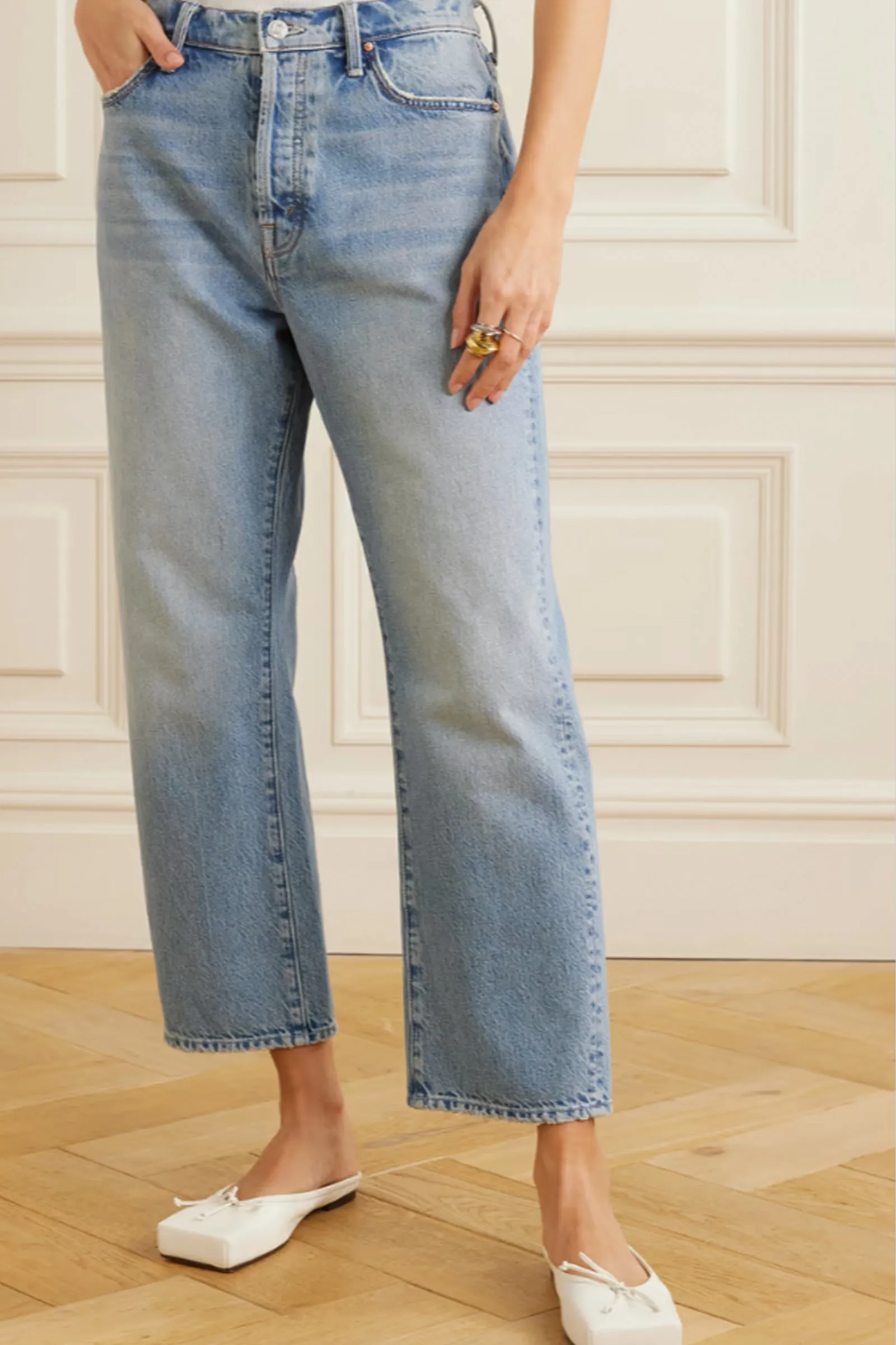 Light Blue MOTHER   NET SUSTAIN The Ditcher Hover Cropped High-rise Wide-leg Jeans