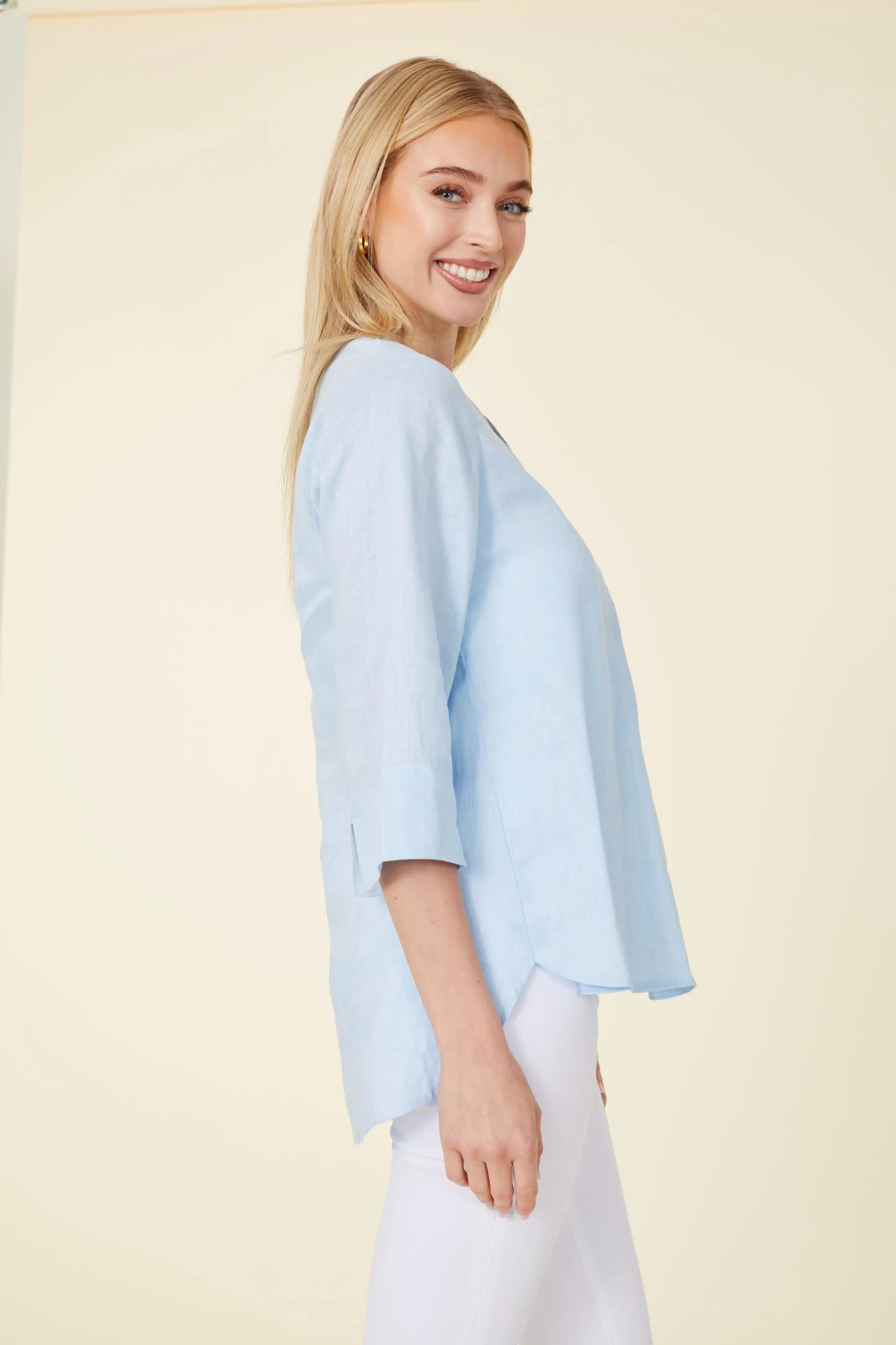 Linen Three-Quarter Sleeve Top