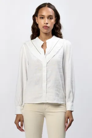 LONESTAR BUTTON UP LONG SLEEVE RUFFLE DETAIL TOP WHITE