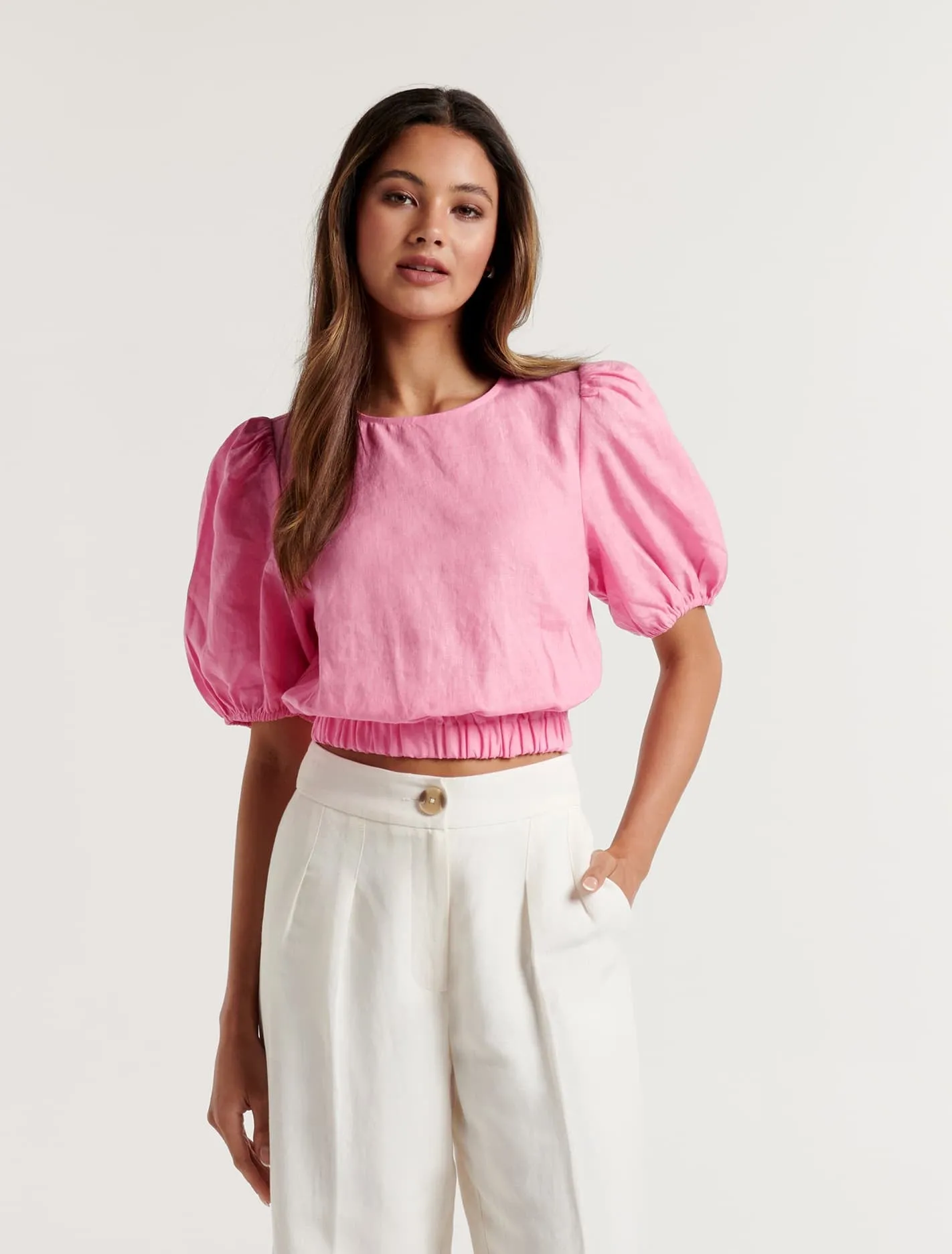 Lucy Linen Puff Sleeve Top