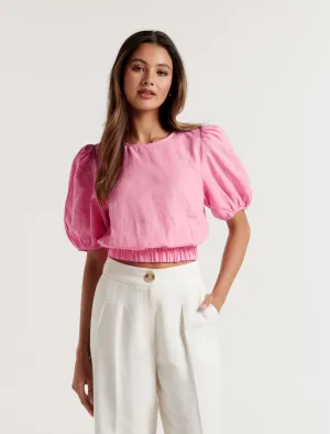Lucy Linen Puff Sleeve Top