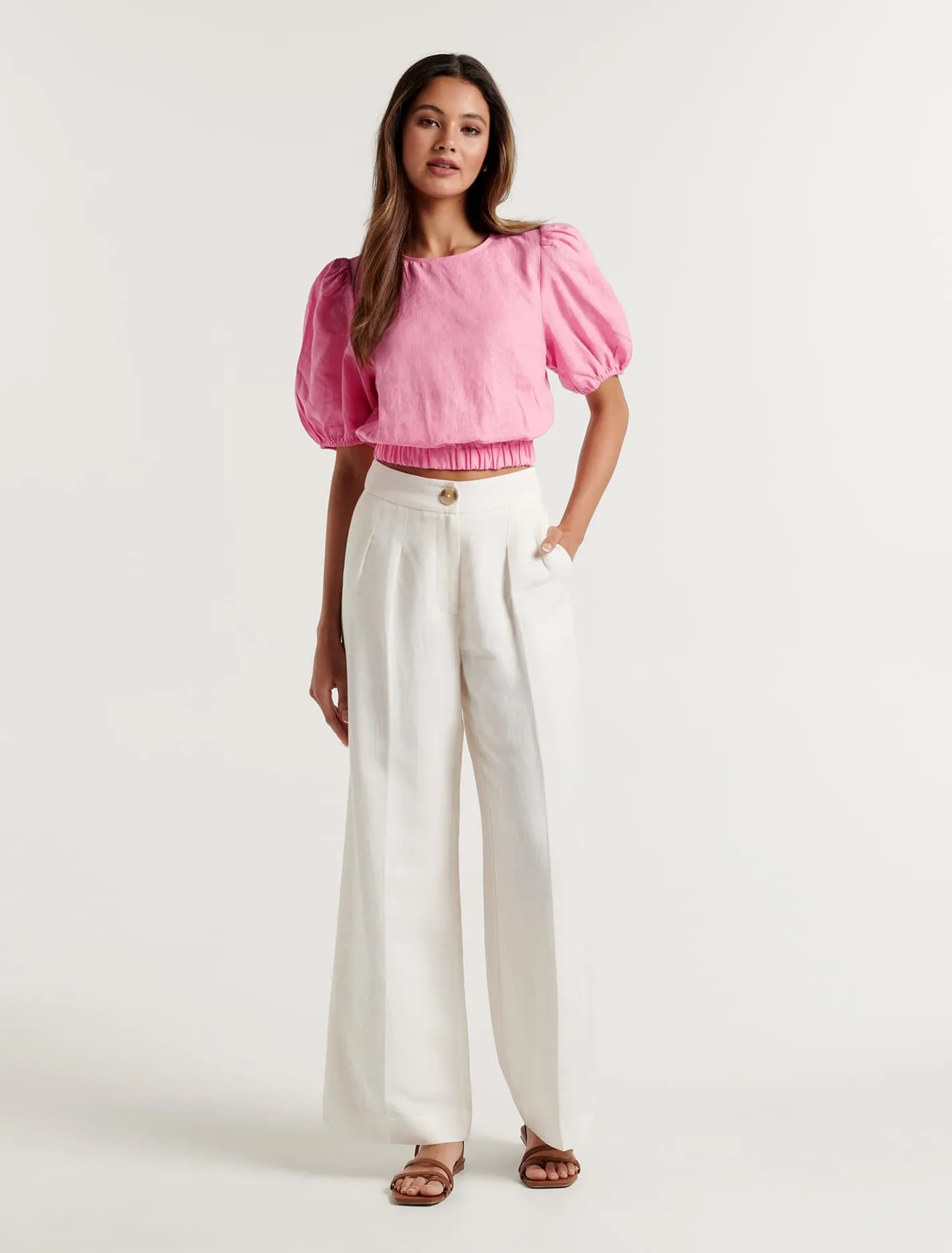 Lucy Linen Puff Sleeve Top