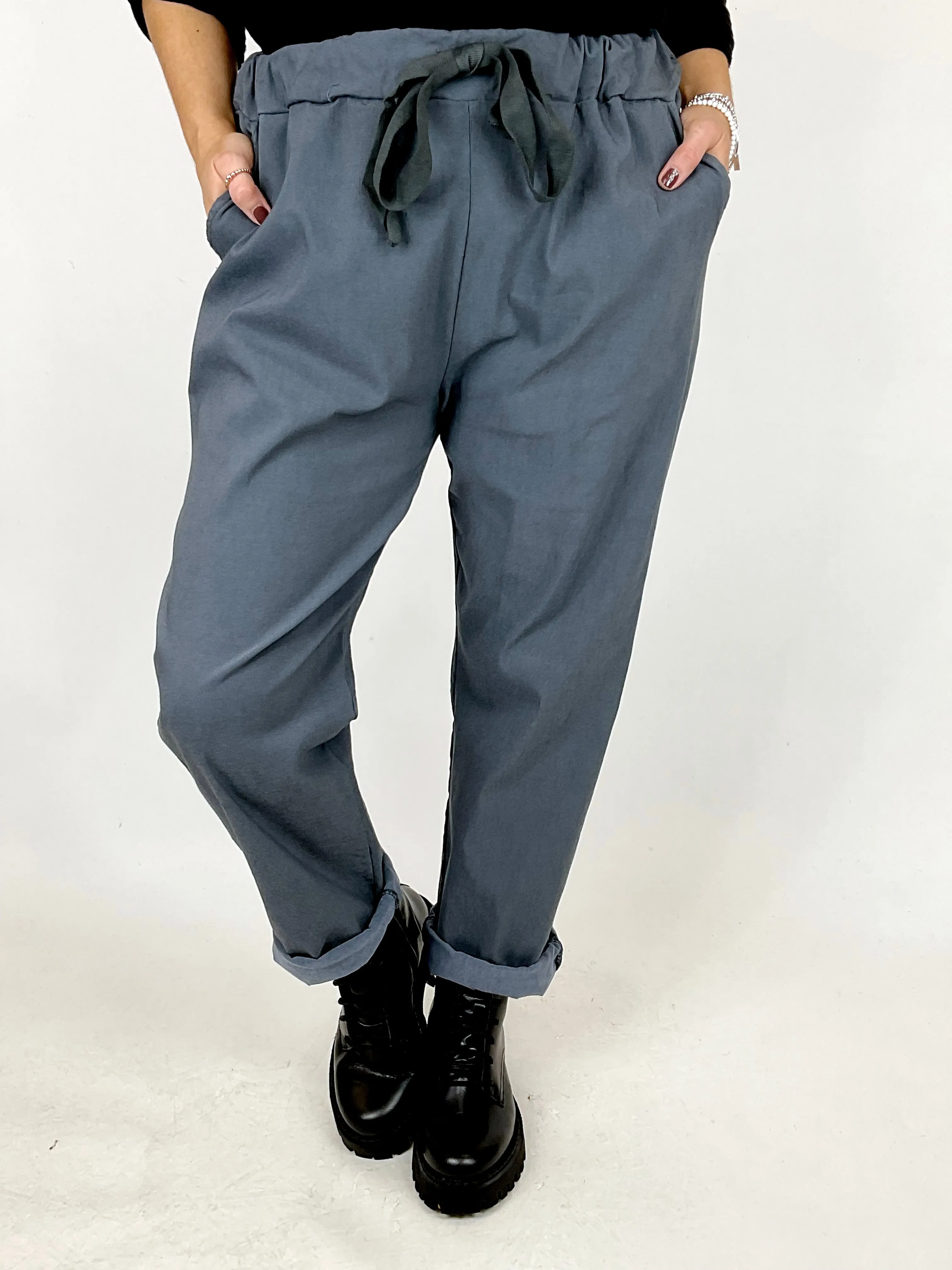 Made in Italy Lagenlook Plain Magic Pant Joggers in Charcoal. 50106