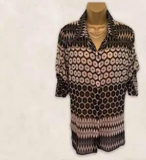 Marie Mero Brown Longline Chiffon Blouse UK 10 US 6 EU 38