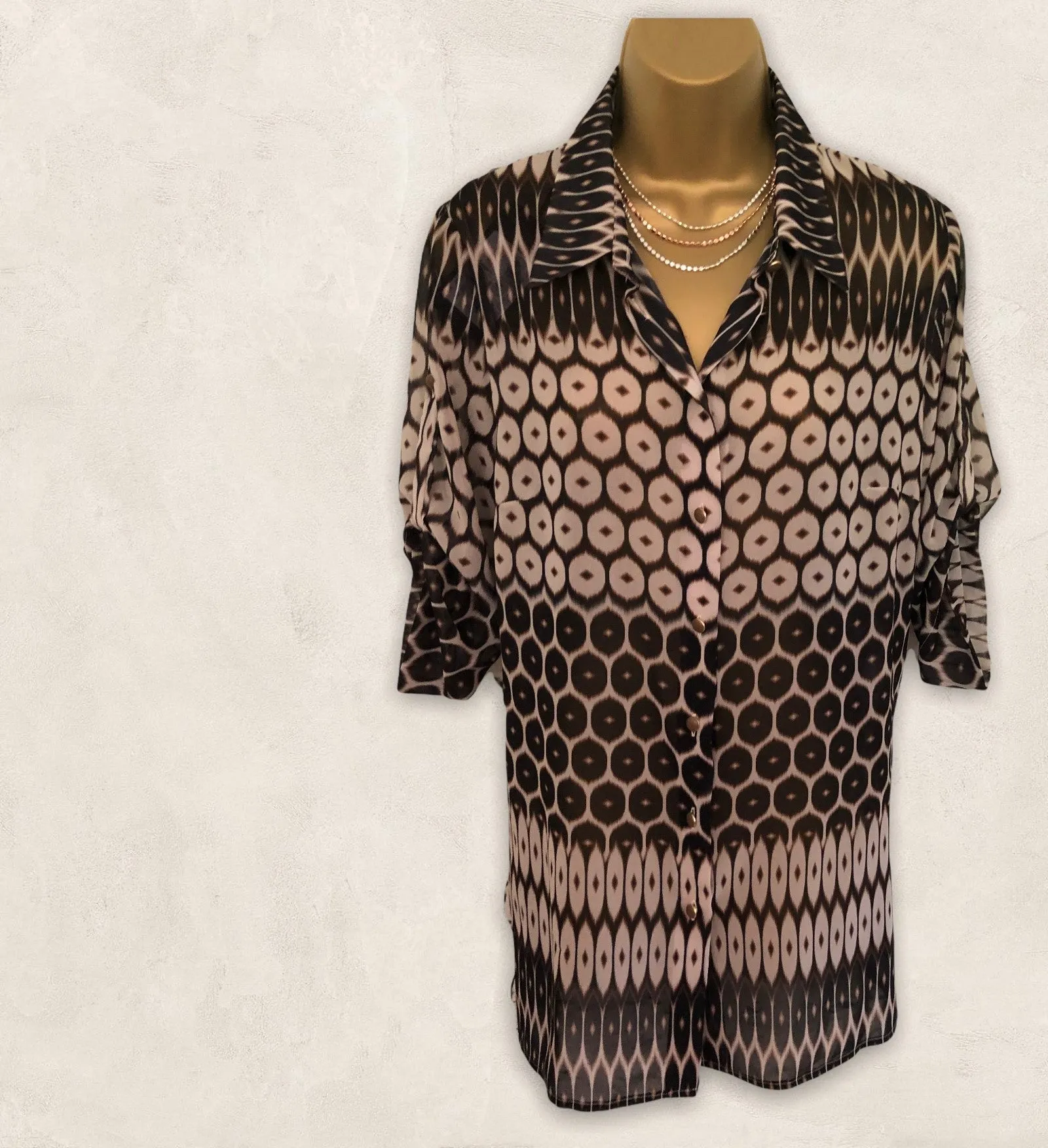 Marie Mero Brown Longline Chiffon Blouse UK 10 US 6 EU 38