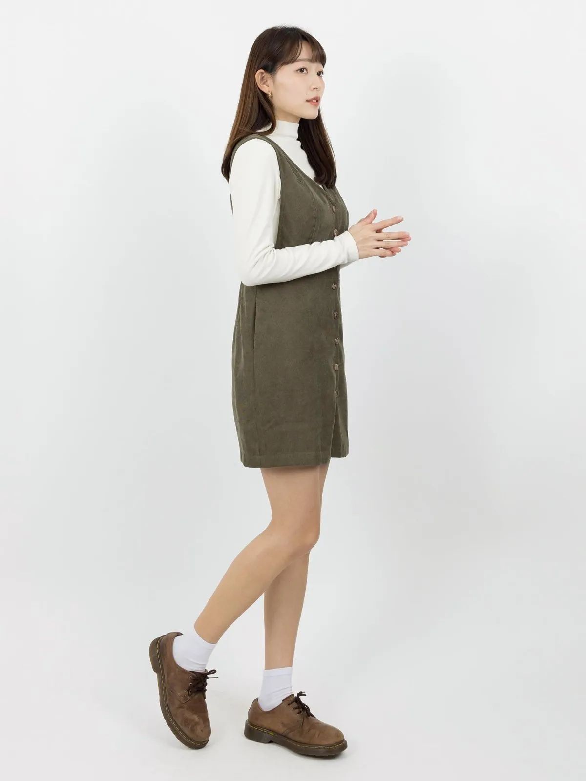 Marie 燈芯絨V領連身裙*