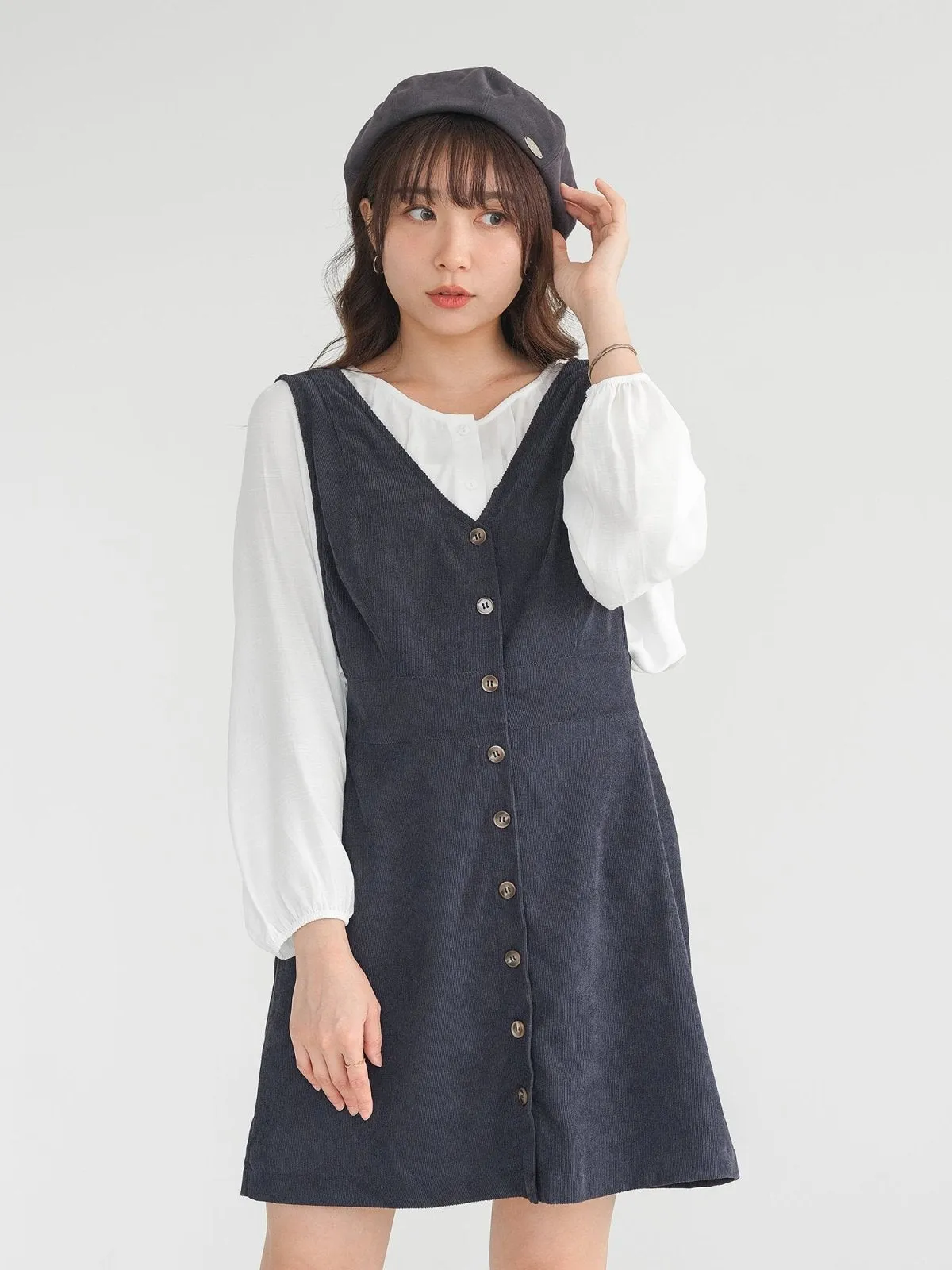 Marie 燈芯絨V領連身裙*