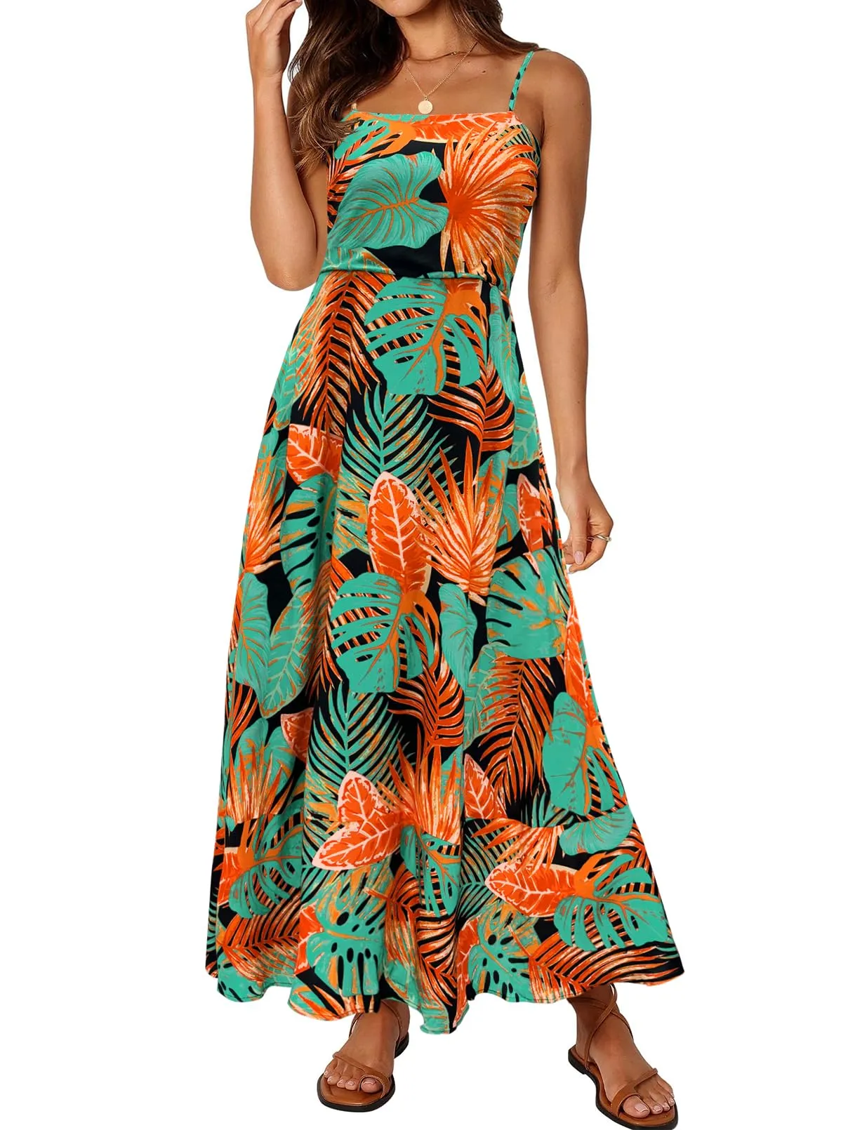 MEROKEETY Women's Tropical Beach Wedding Guest Midi Dress with Pockets
