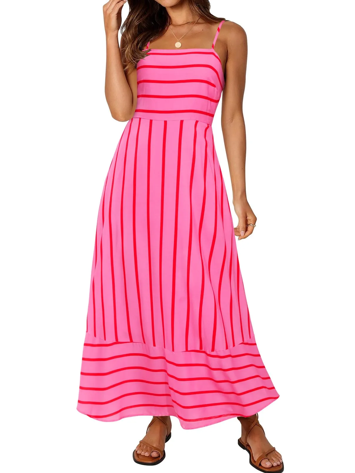 MEROKEETY Women's Tropical Beach Wedding Guest Midi Dress with Pockets