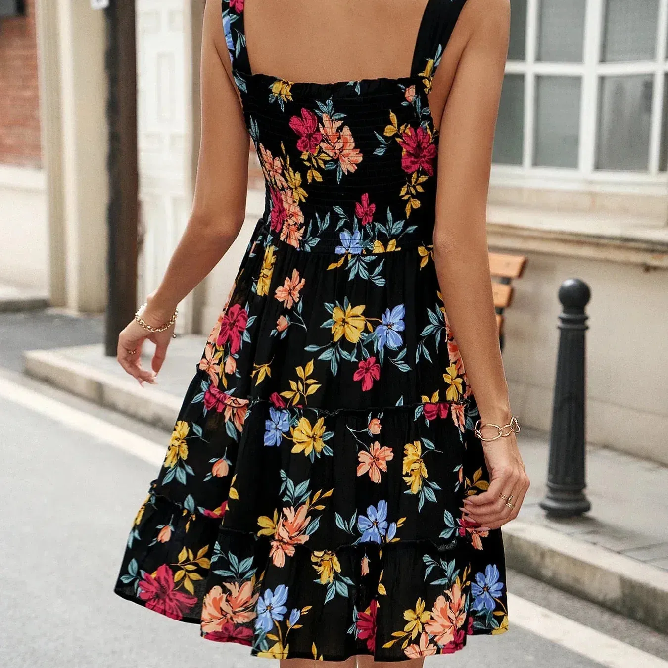 New Korean Version Retro Floral Print Sleeveless Dress