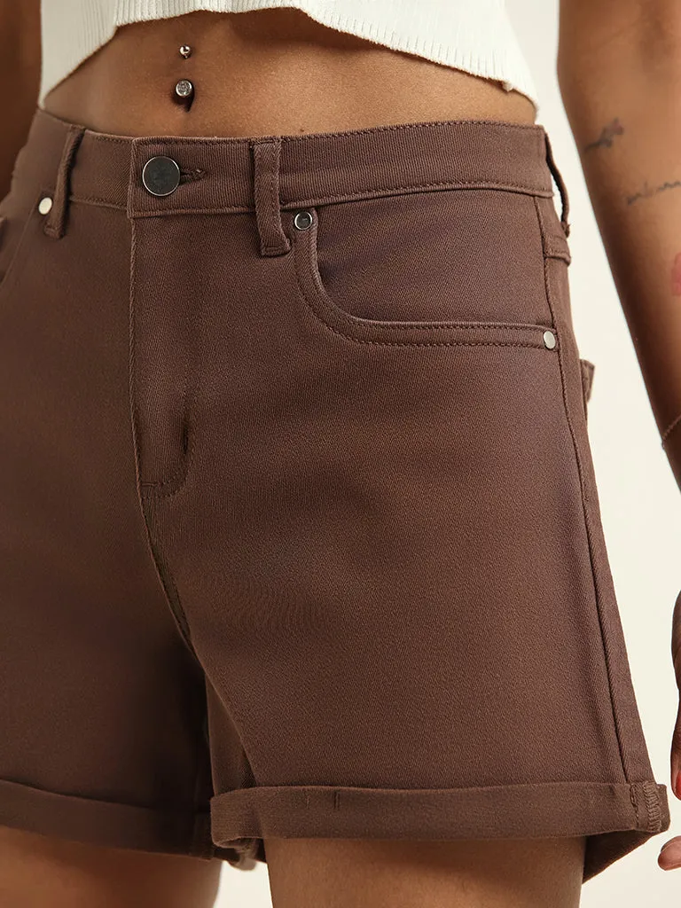 Nuon Brown Denim Shorts