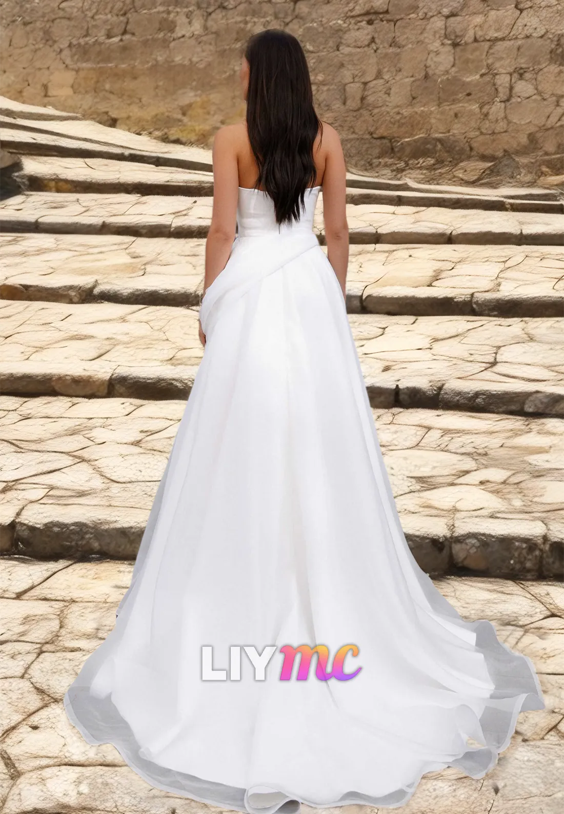 Off-Shoulder Sleeveless Side Slit Floral Embellished A-Line Wedding Dress