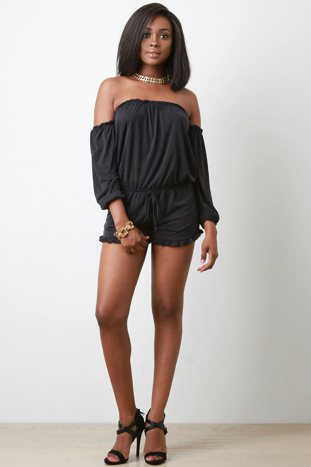 Off the Shoulder Long Sleeves Romper