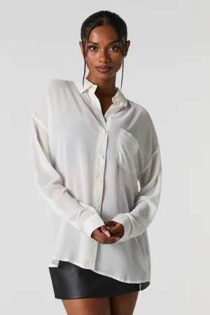 Oversized Chiffon Button-Up Top