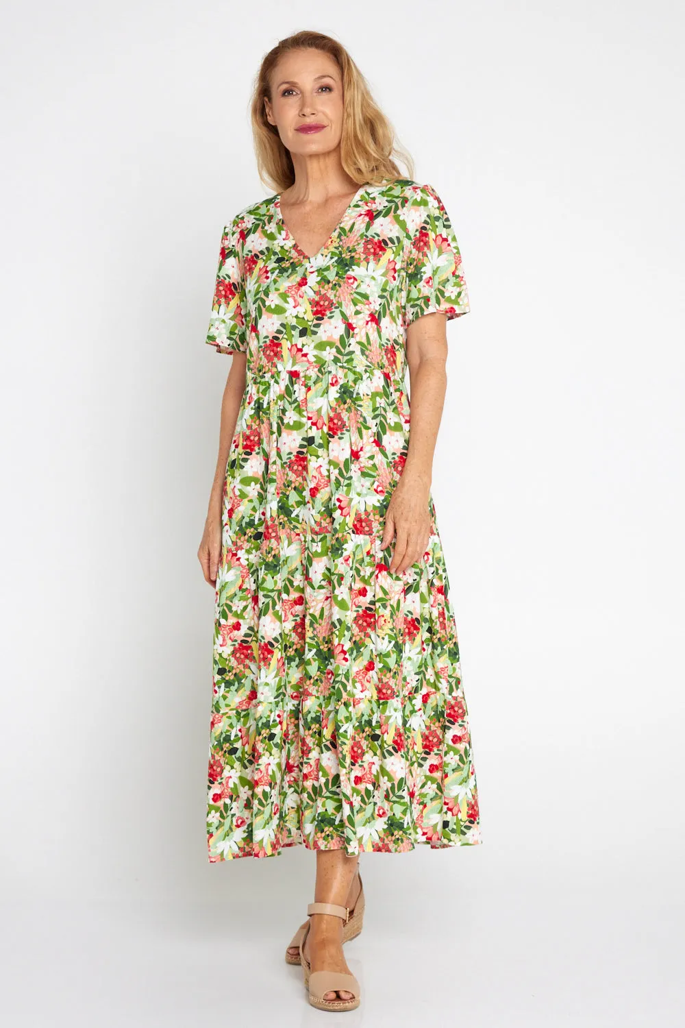 Patrice Cotton & Linen Dress - Festive Bouquet