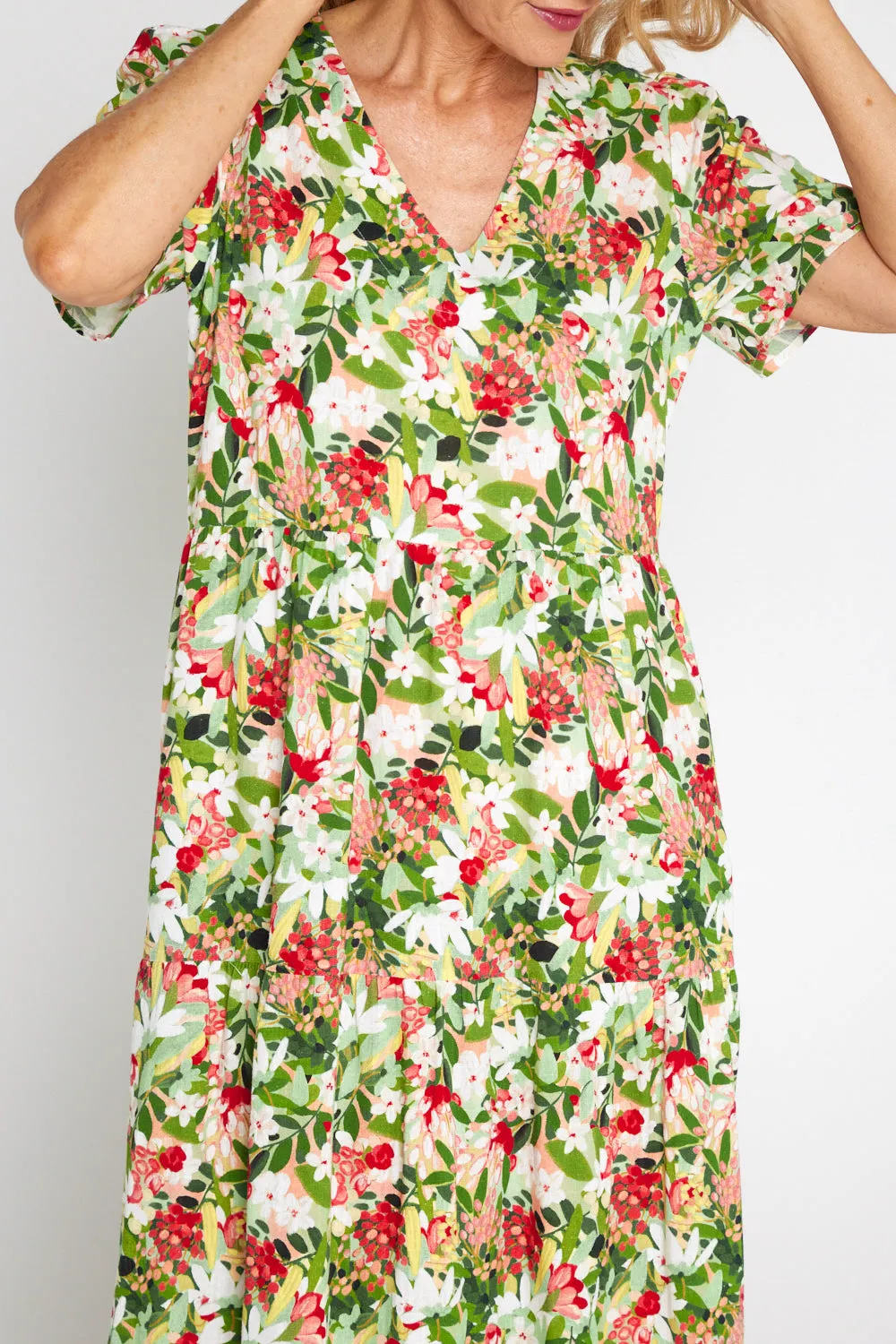 Patrice Cotton & Linen Dress - Festive Bouquet