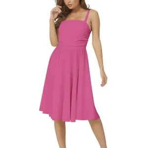 Pink Peacock Sleeveless Square Neck Flare Hem Midi Dress