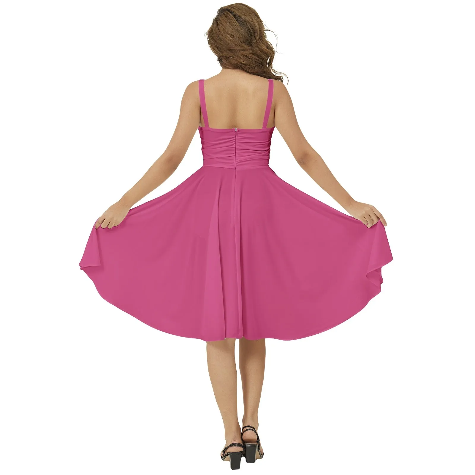 Pink Peacock Sleeveless Square Neck Flare Hem Midi Dress