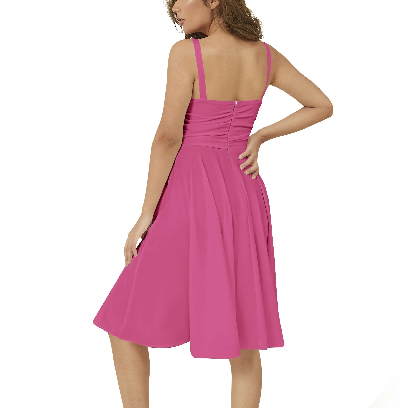 Pink Peacock Sleeveless Square Neck Flare Hem Midi Dress