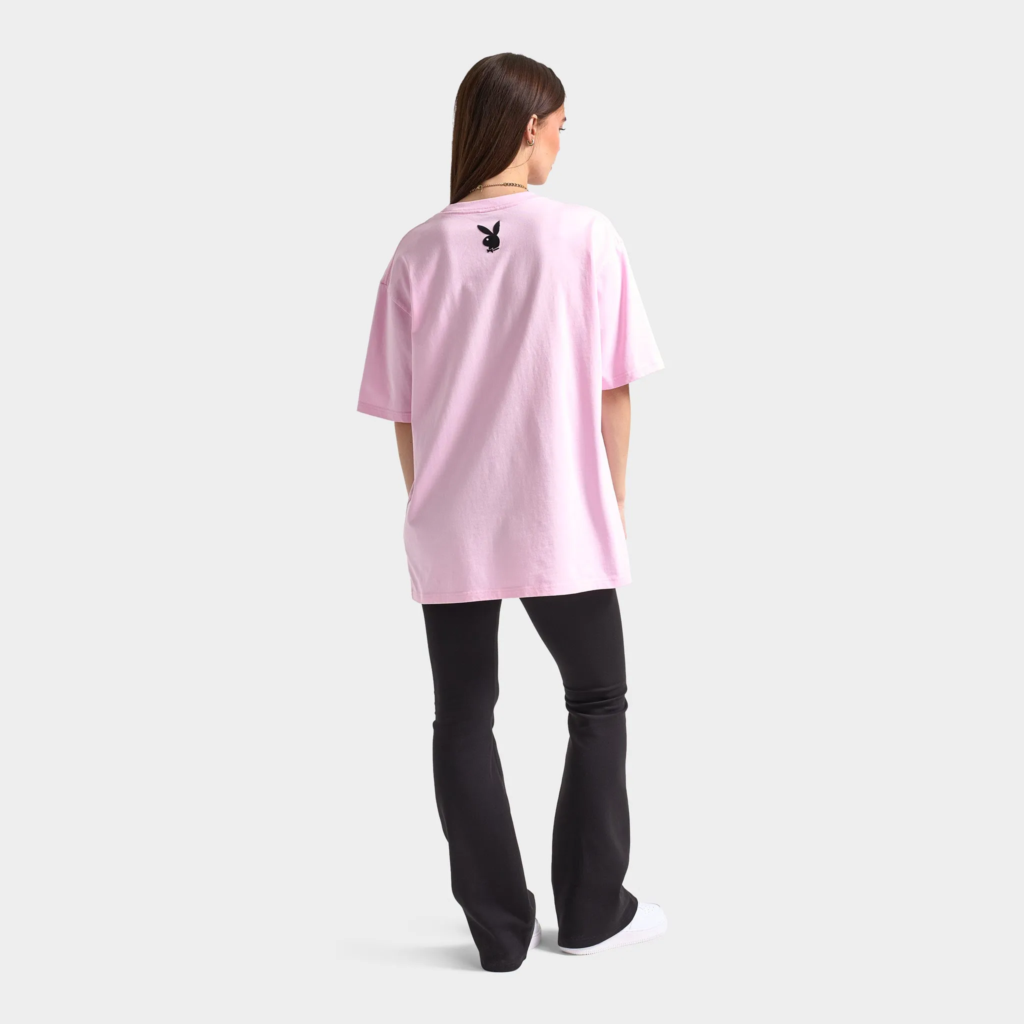 Playboy Women's Bunny Necklace Oversized Graphic T-shirt / Pink