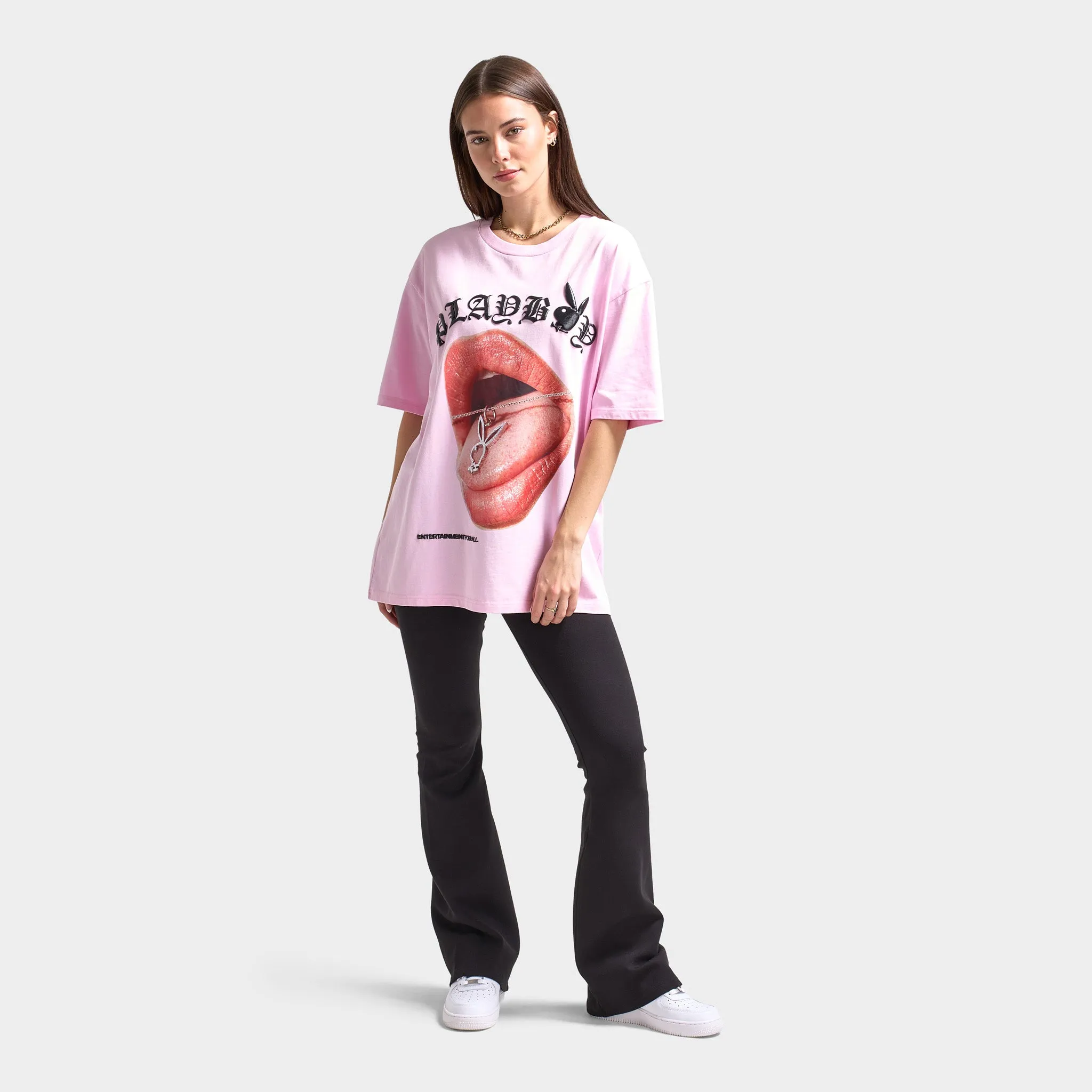 Playboy Women's Bunny Necklace Oversized Graphic T-shirt / Pink