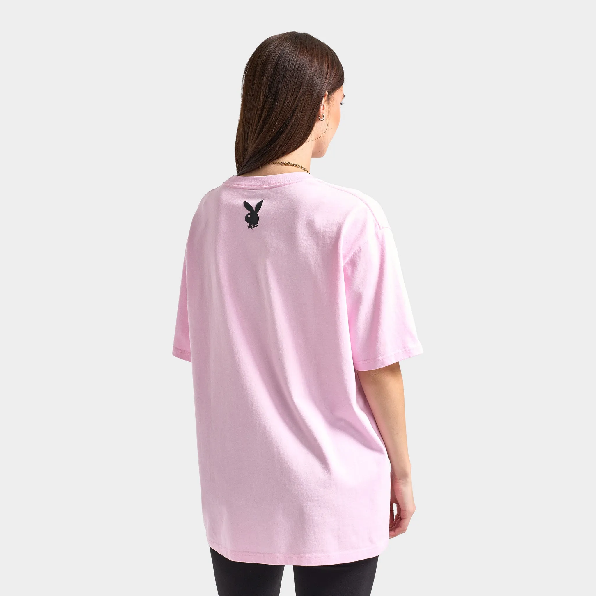 Playboy Women's Bunny Necklace Oversized Graphic T-shirt / Pink
