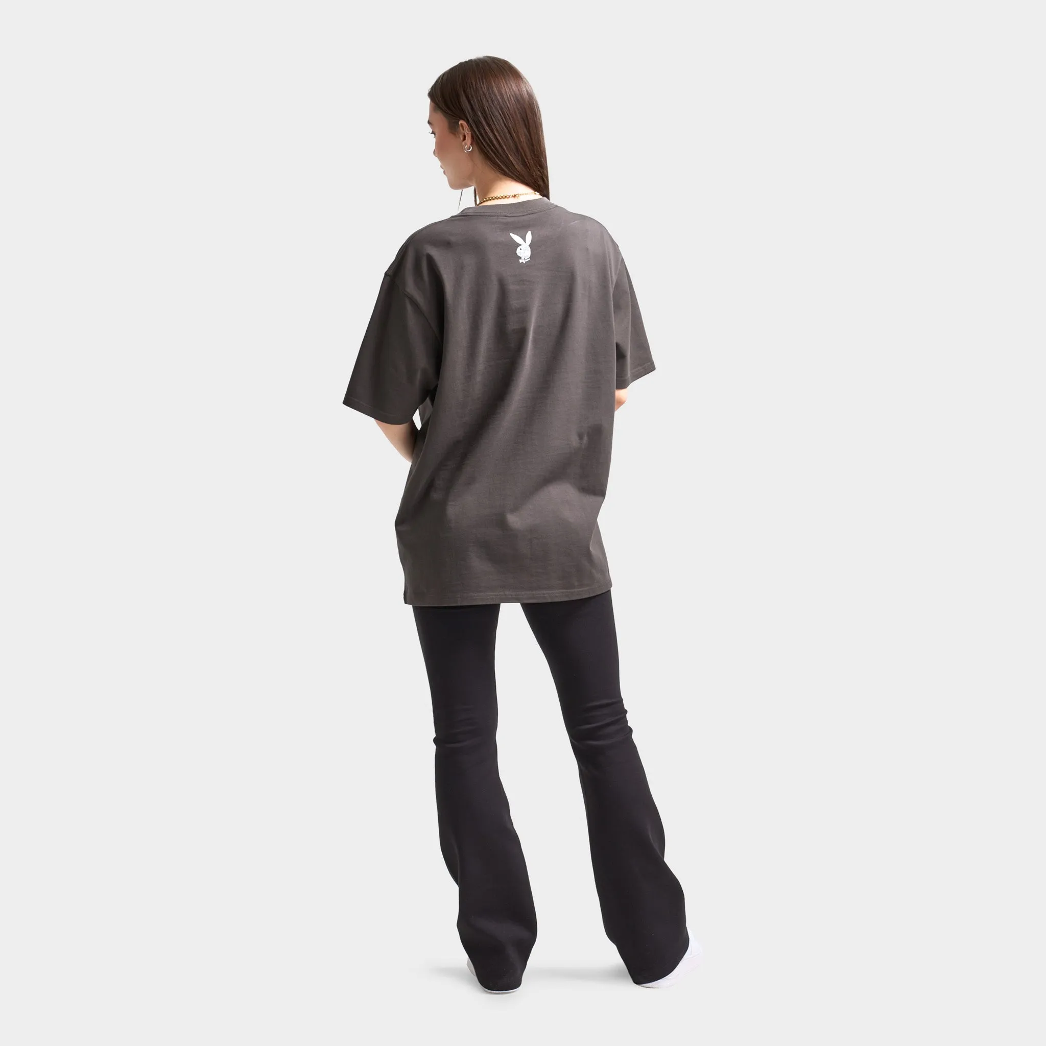 Playboy Women's Diamonte Covers Oversized Graphic T-Shirt / Washed Black