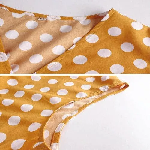 Plus Size Sleeveless Polka Dot Printed Ruffle Swing Maxi Dress