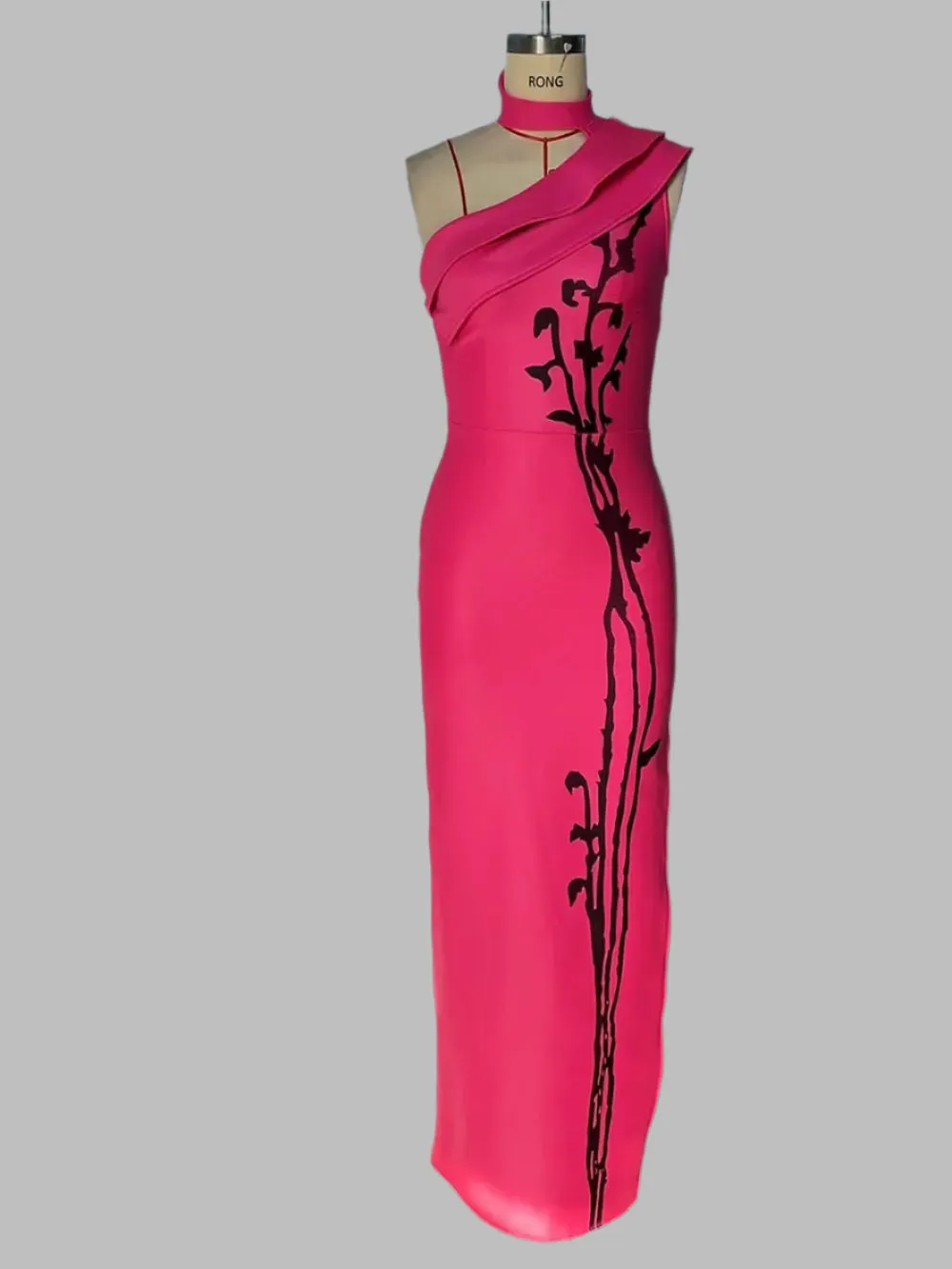 Printed Hanging Slant Neck Sleeveless Ruffle Maxi Bandage Dress