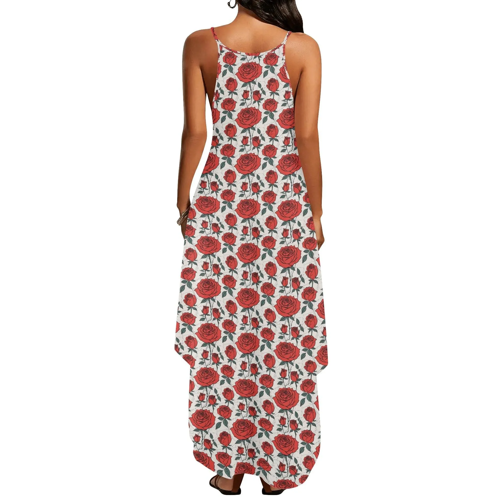 Red Roses Womens Elegant Sleeveless Evening Dress