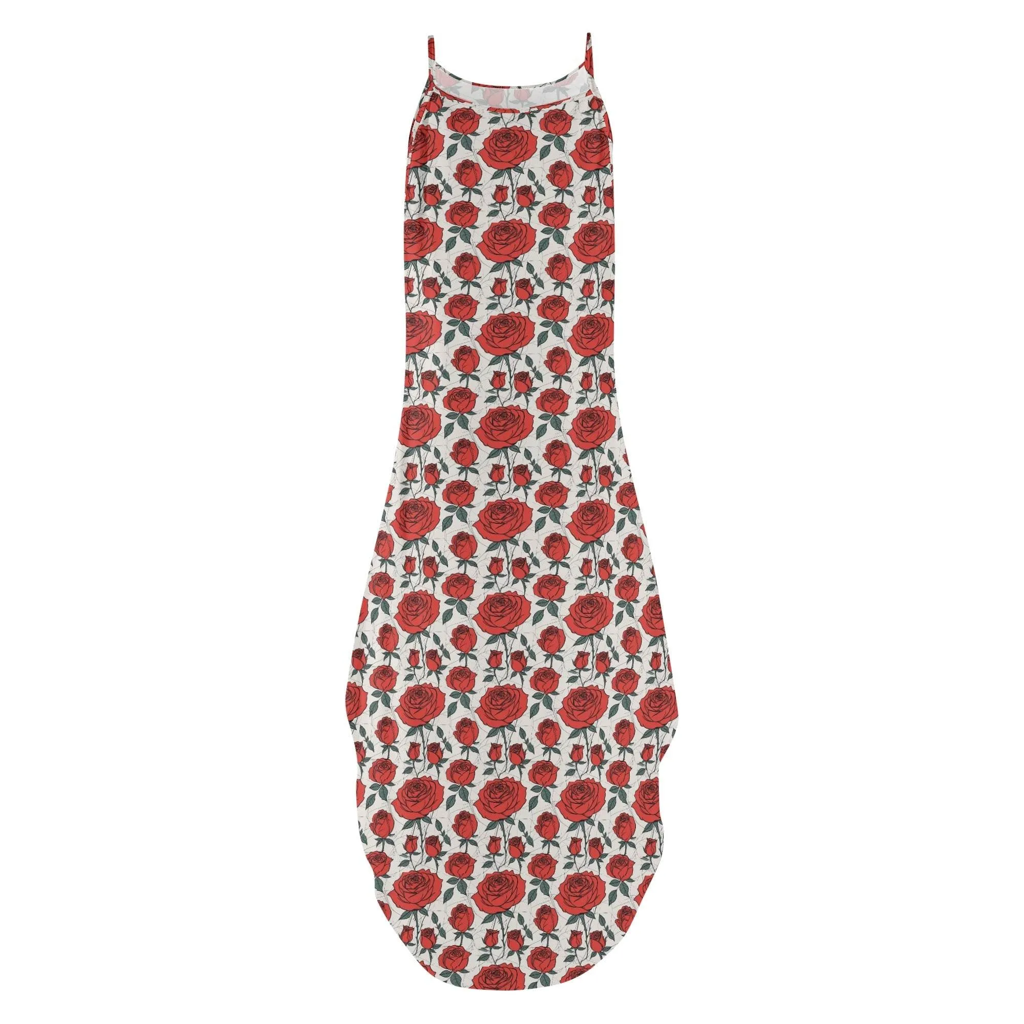 Red Roses Womens Elegant Sleeveless Evening Dress
