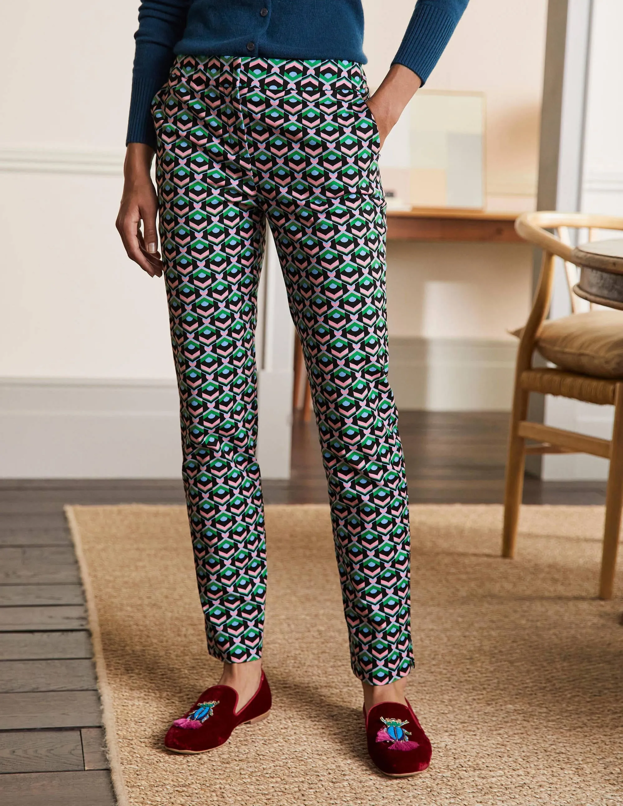 Richmond 7/8 Trouser-Black, Geometric Tile