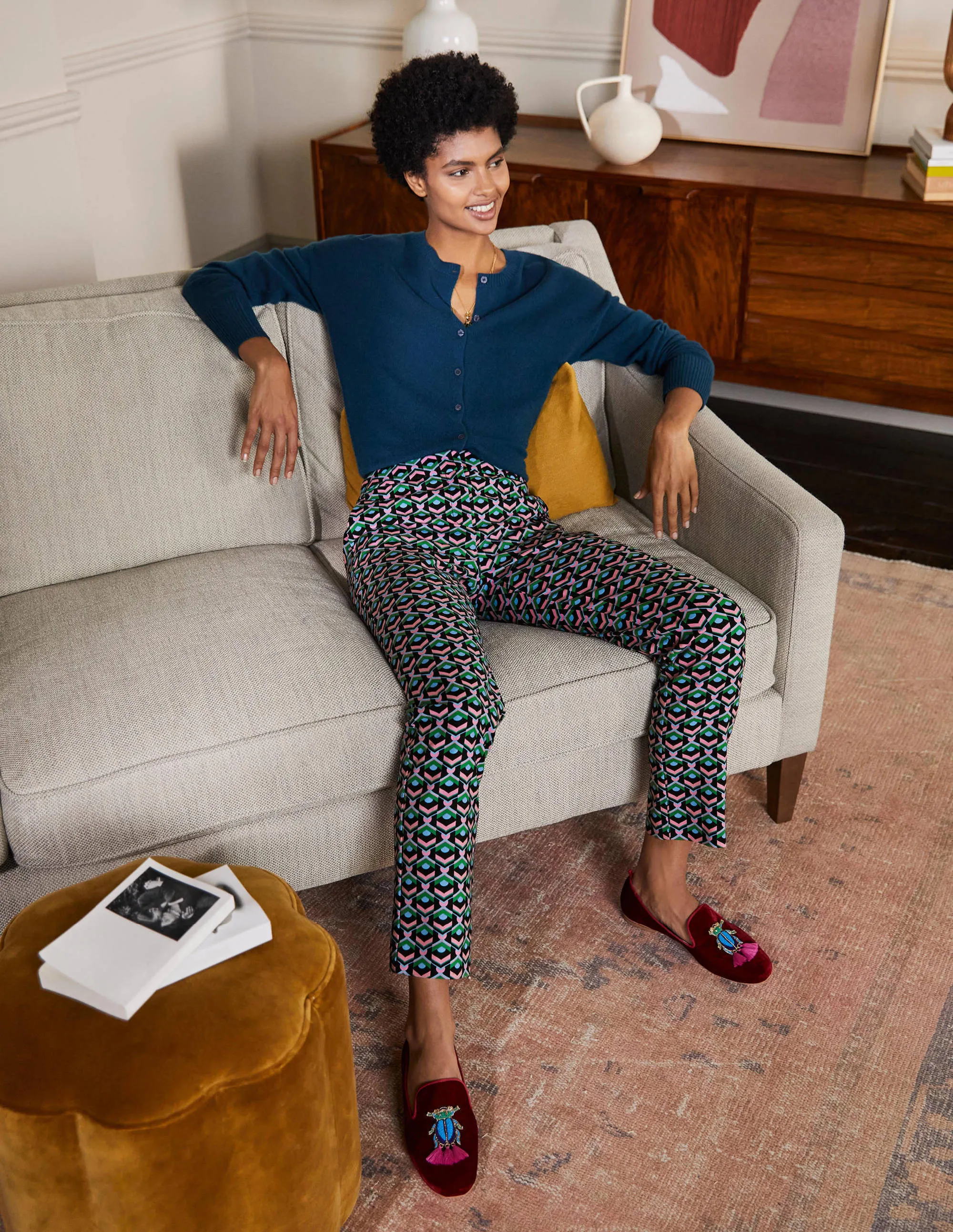 Richmond 7/8 Trouser-Black, Geometric Tile
