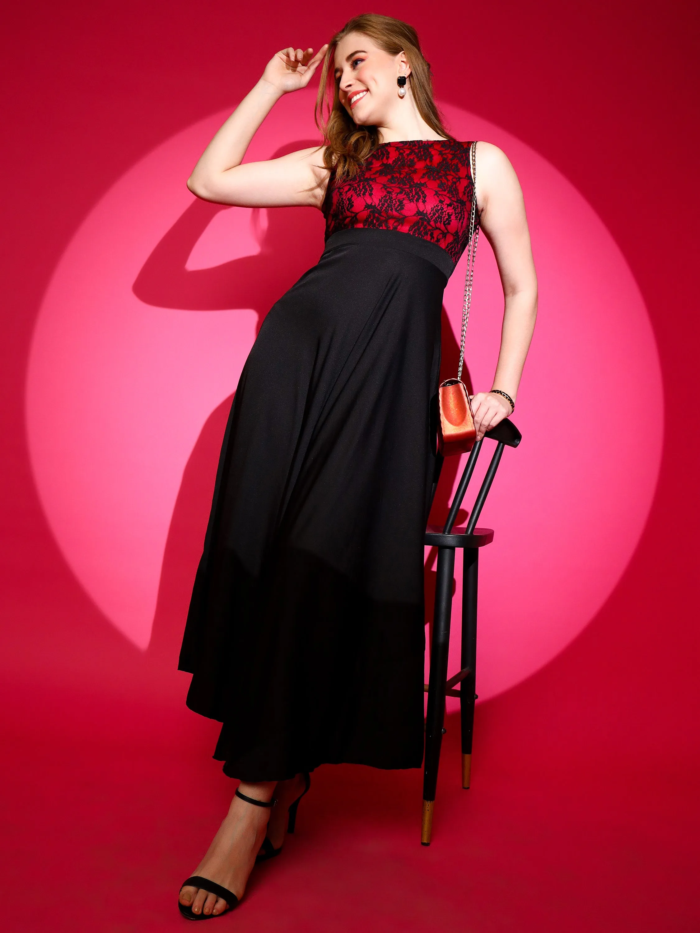 Scarlet Noir Crepe Fit and Flare Maxi Dress