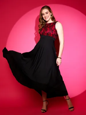 Scarlet Noir Crepe Fit and Flare Maxi Dress