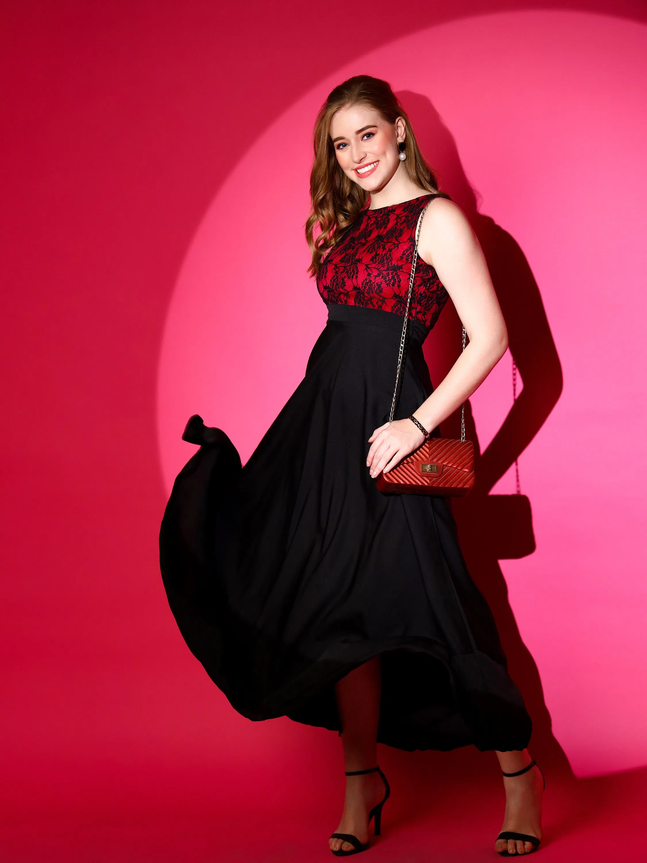 Scarlet Noir Crepe Fit and Flare Maxi Dress