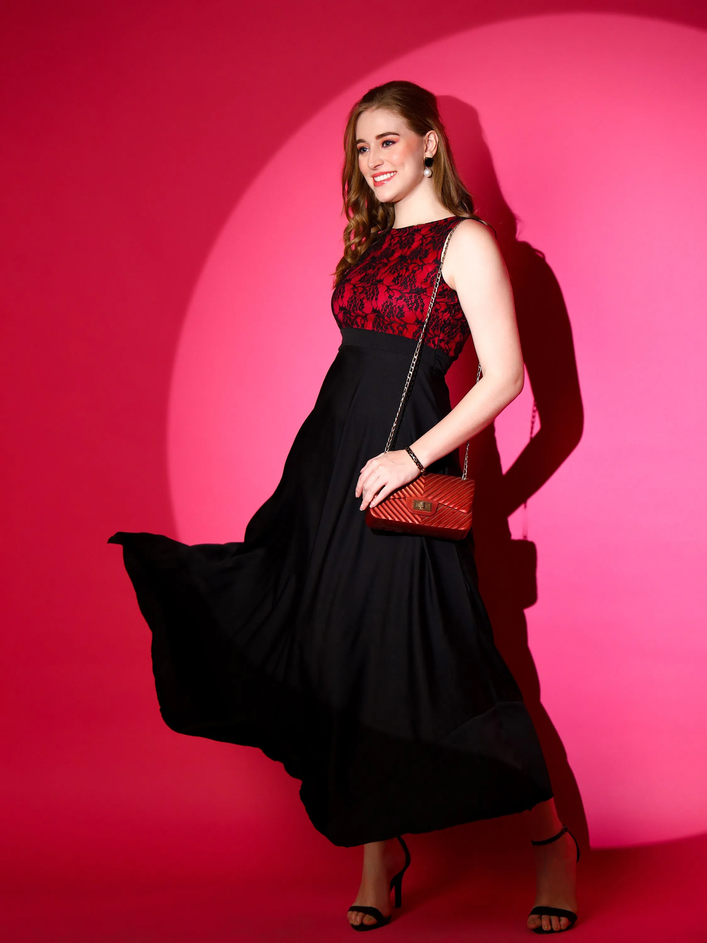 Scarlet Noir Crepe Fit and Flare Maxi Dress