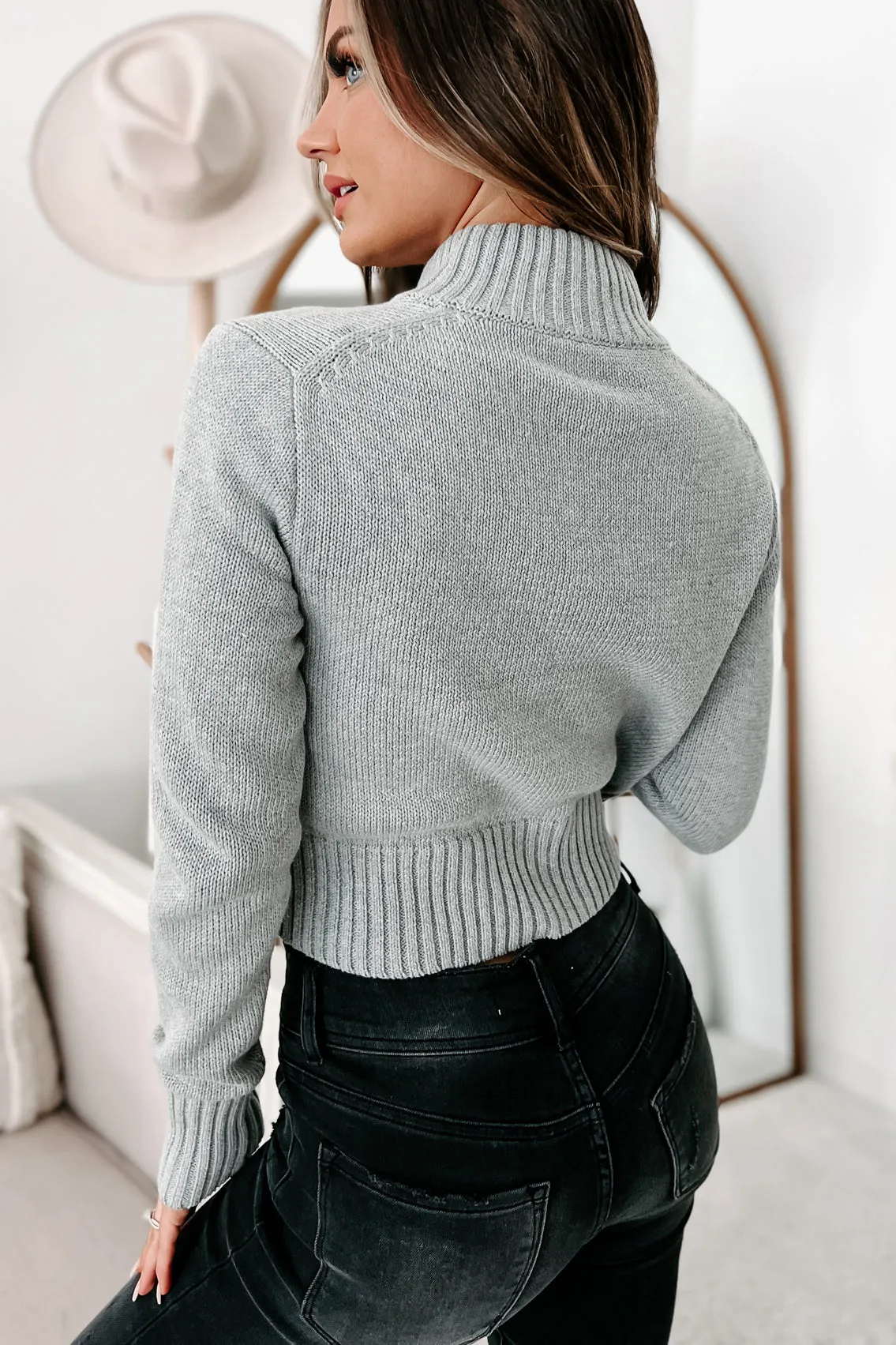 Social Cues NanaMacs Original Zip-Up Crop Sweater (Gray)