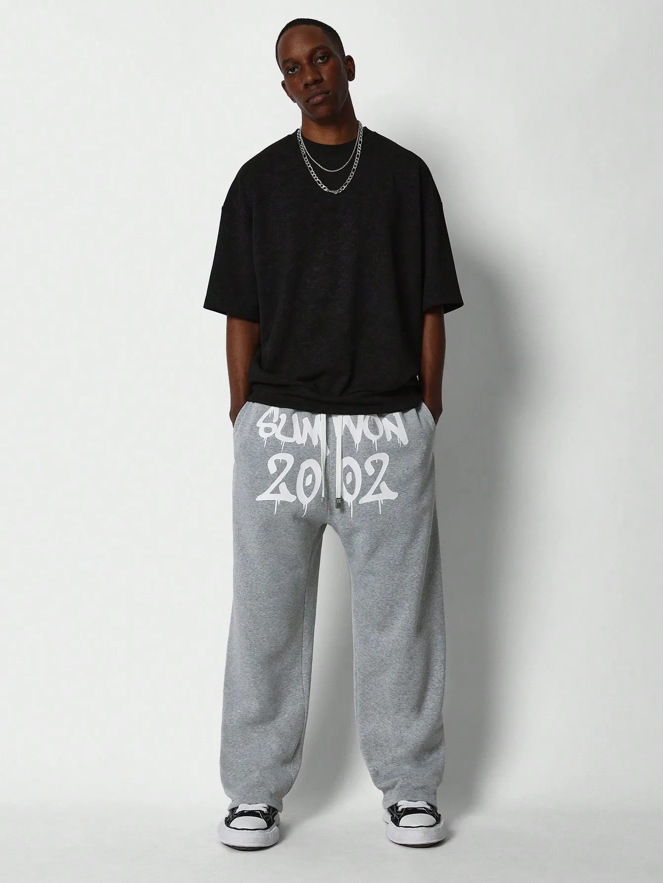 Straight Fit Drop Crotch Jogger Pant With Front Graphic