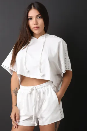 Studded Crop Top With Shorts Two Piece Matching Set