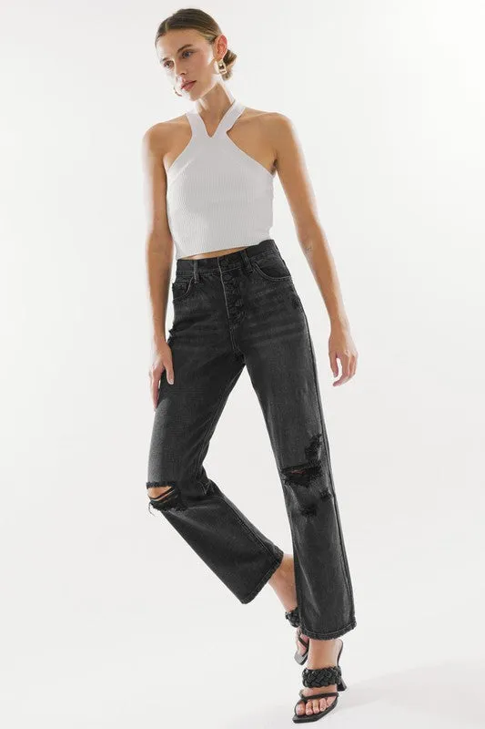 Washed Grey Straight Jeans