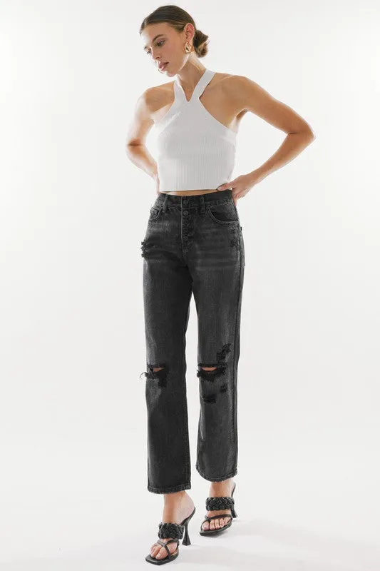 Washed Grey Straight Jeans