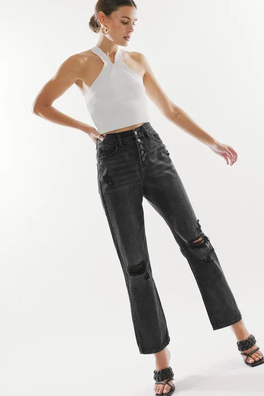Washed Grey Straight Jeans
